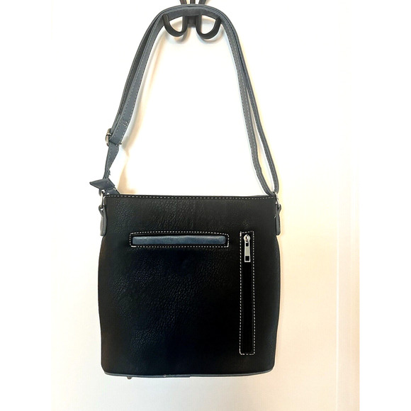 Concealed Carry Leather Blue Black Handbag Purse Embroidered Butterfly & Flowers - Picture 5 of 10